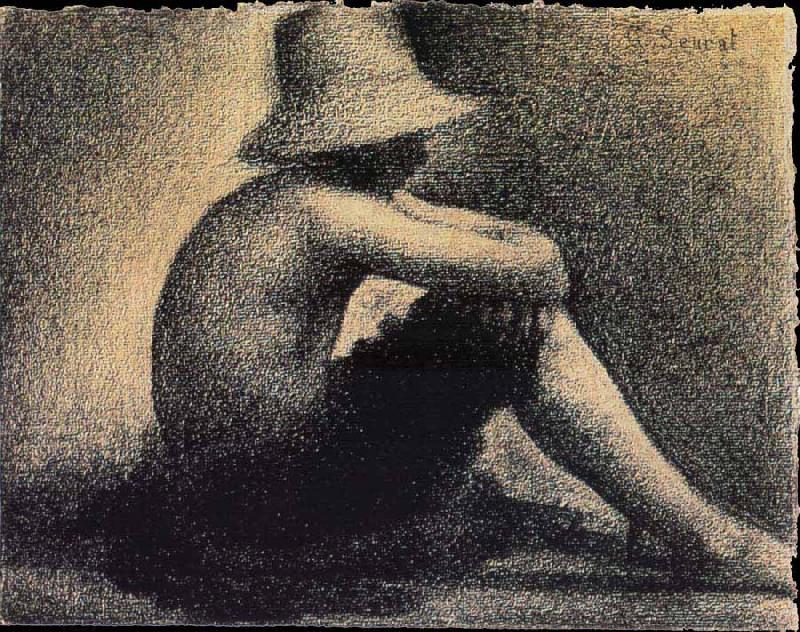 Georges Seurat The Youngster Wearing hat sat on the Lawn China oil painting art